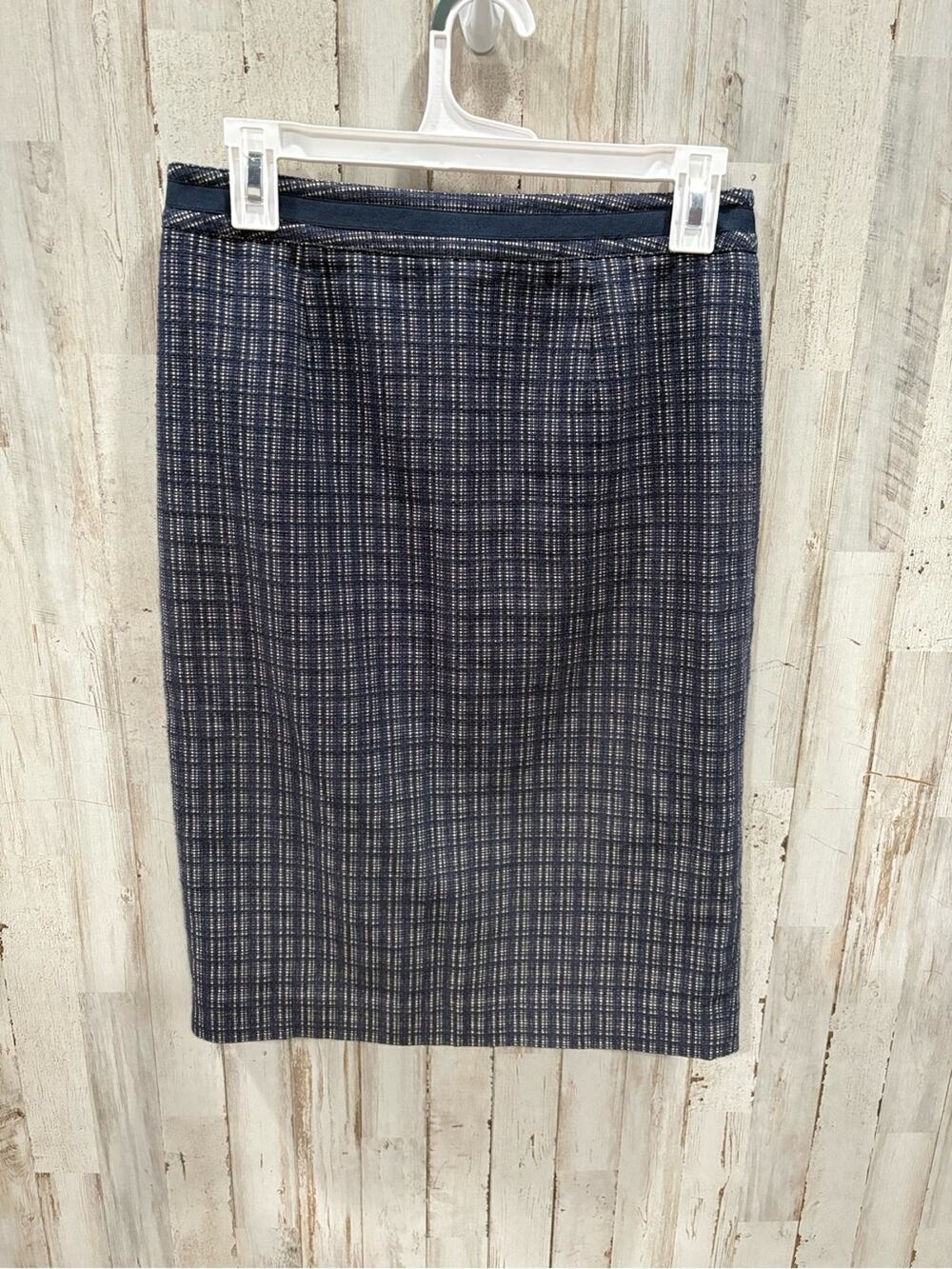 Boden Navy Textured Pencil Skirt Size 4 Classic Career Office Cotton Midi Modest